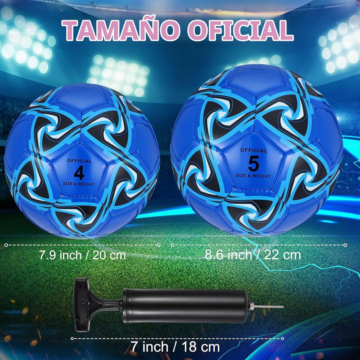 Tradder Paquete de 4 pelotas de fútbol con bomba, tamaño 3, 4, 5, p...