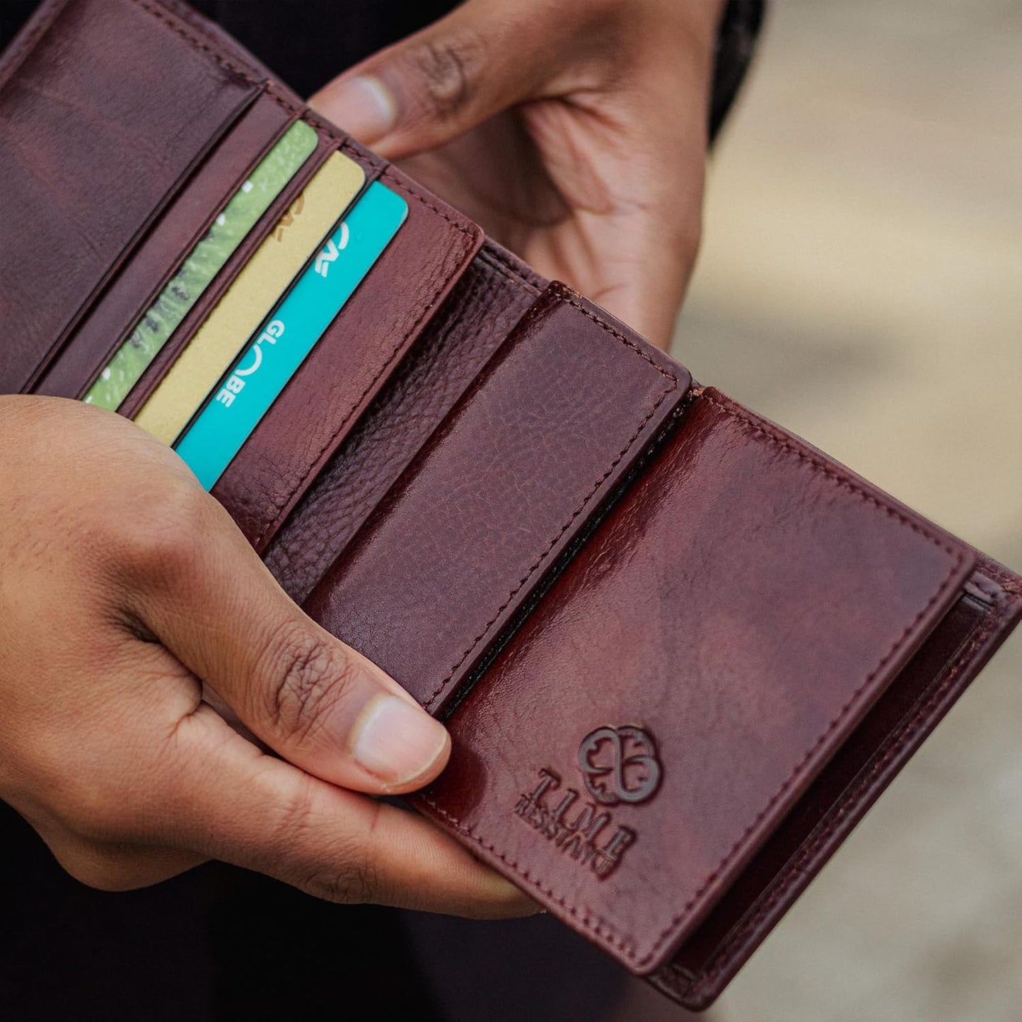 Cartera de cuero Time Resistance para hombres - Billetera para homb...