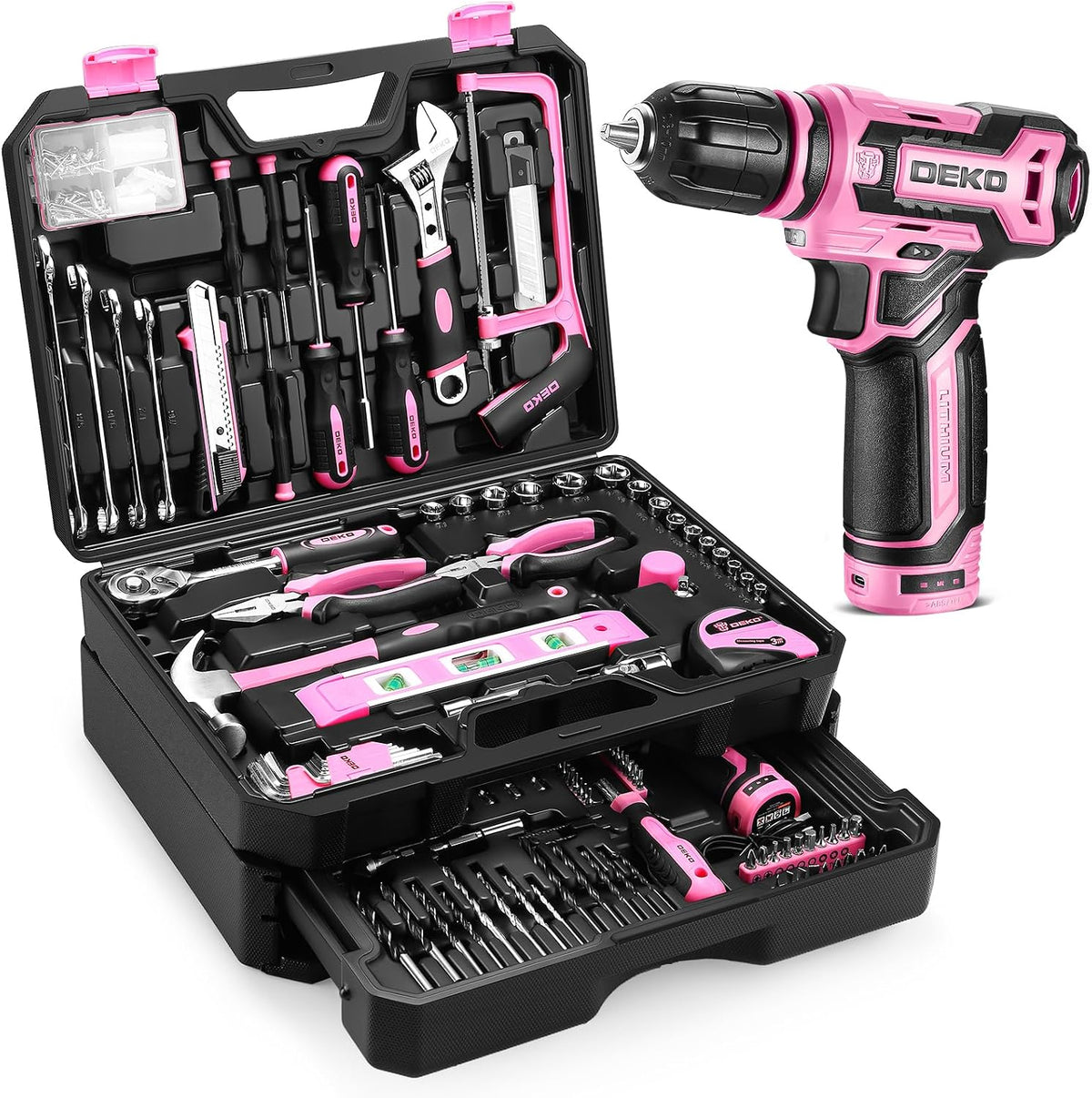 Juego de herramientas rosas: caja de herramientas DEKOPRO Home Mech...