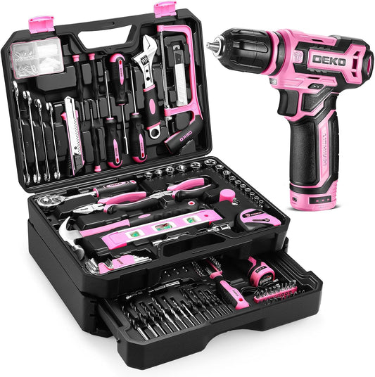 Juego de herramientas rosas: caja de herramientas DEKOPRO Home Mech...