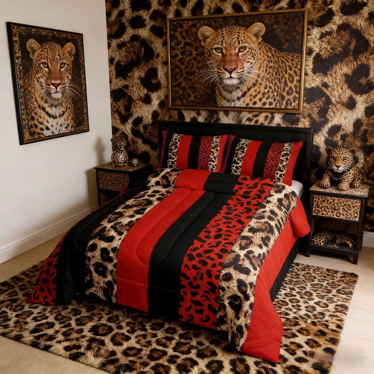 Homewish Juego de edredón para niños con estampado de leopardo, tam...