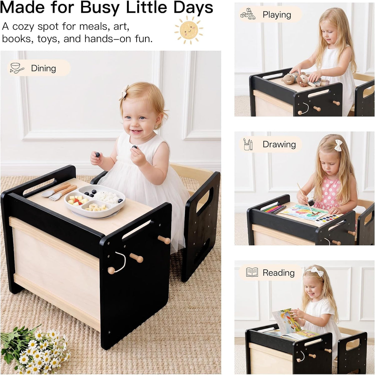 Montessori - Juego de mesa y silla de destete, mesa ajustable para...