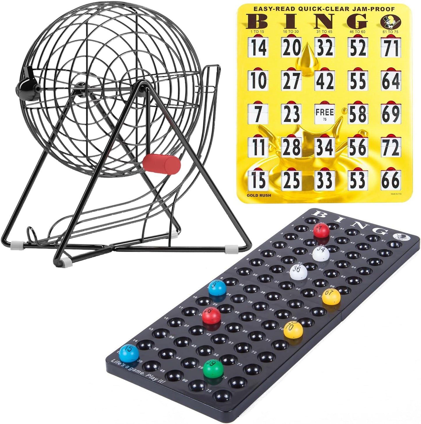 MR CHIPS Juego de jaula de bingo y bolas con 25 tarjetas deslizante...