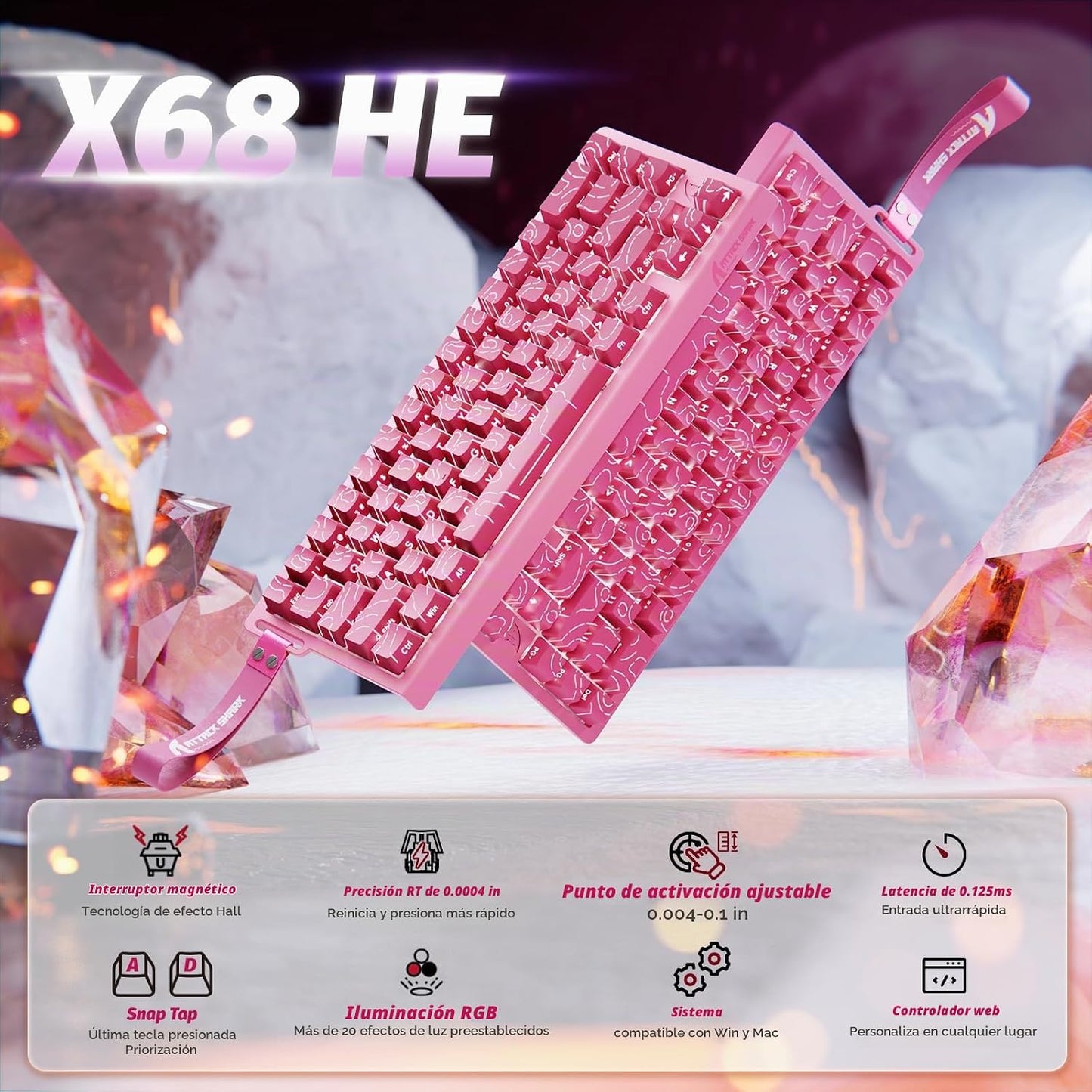 ATTACK SHARK X68 HE 8000Hz Teclado Rapid Trigger, 0.01mm de Precisi...