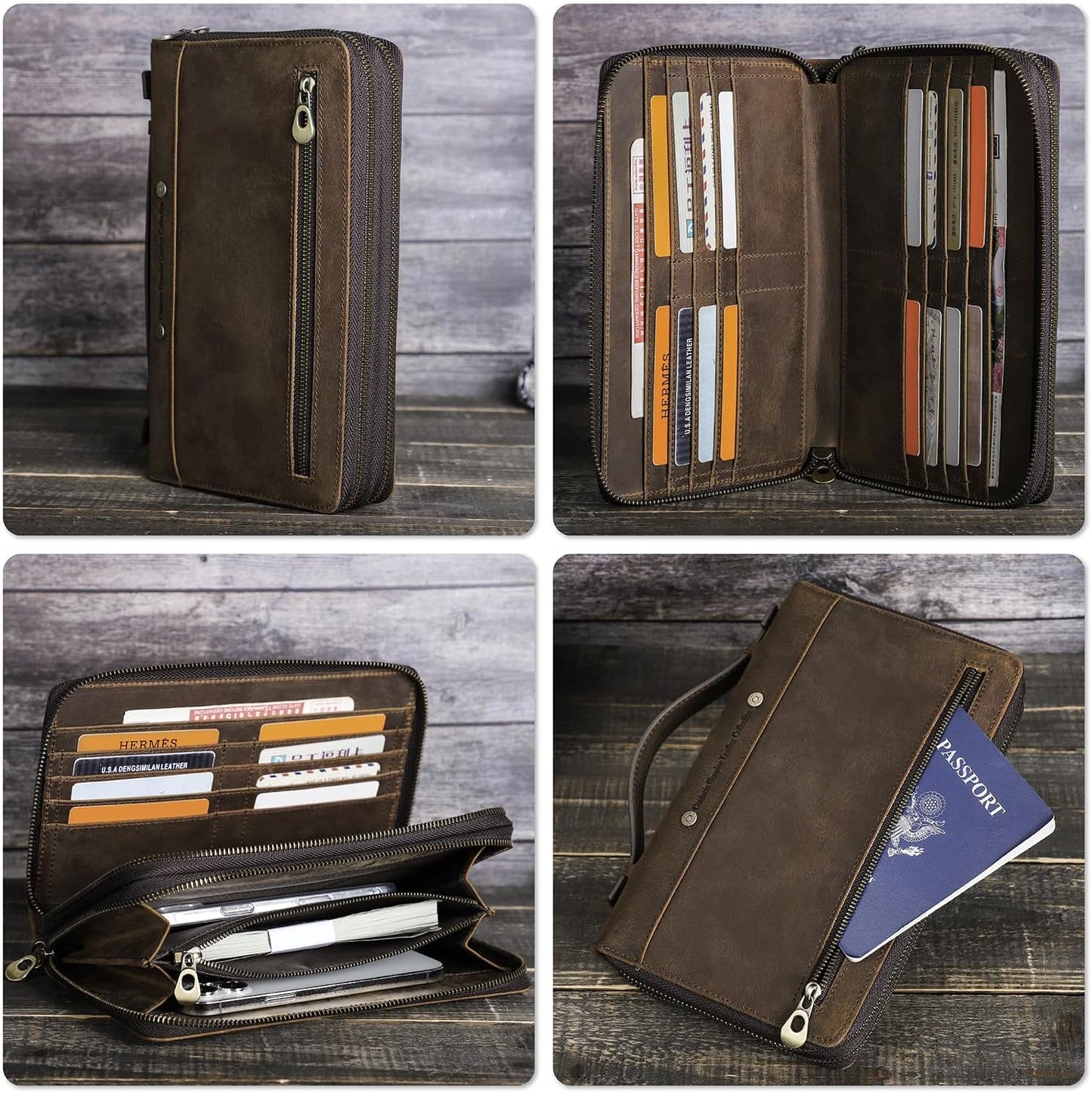 Cartera de cuero genuino de grano superior personalizable para homb...