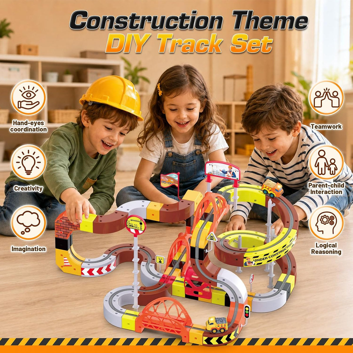Juego de tren eléctrico de construcción, 112 piezas de pistas 3D qu...