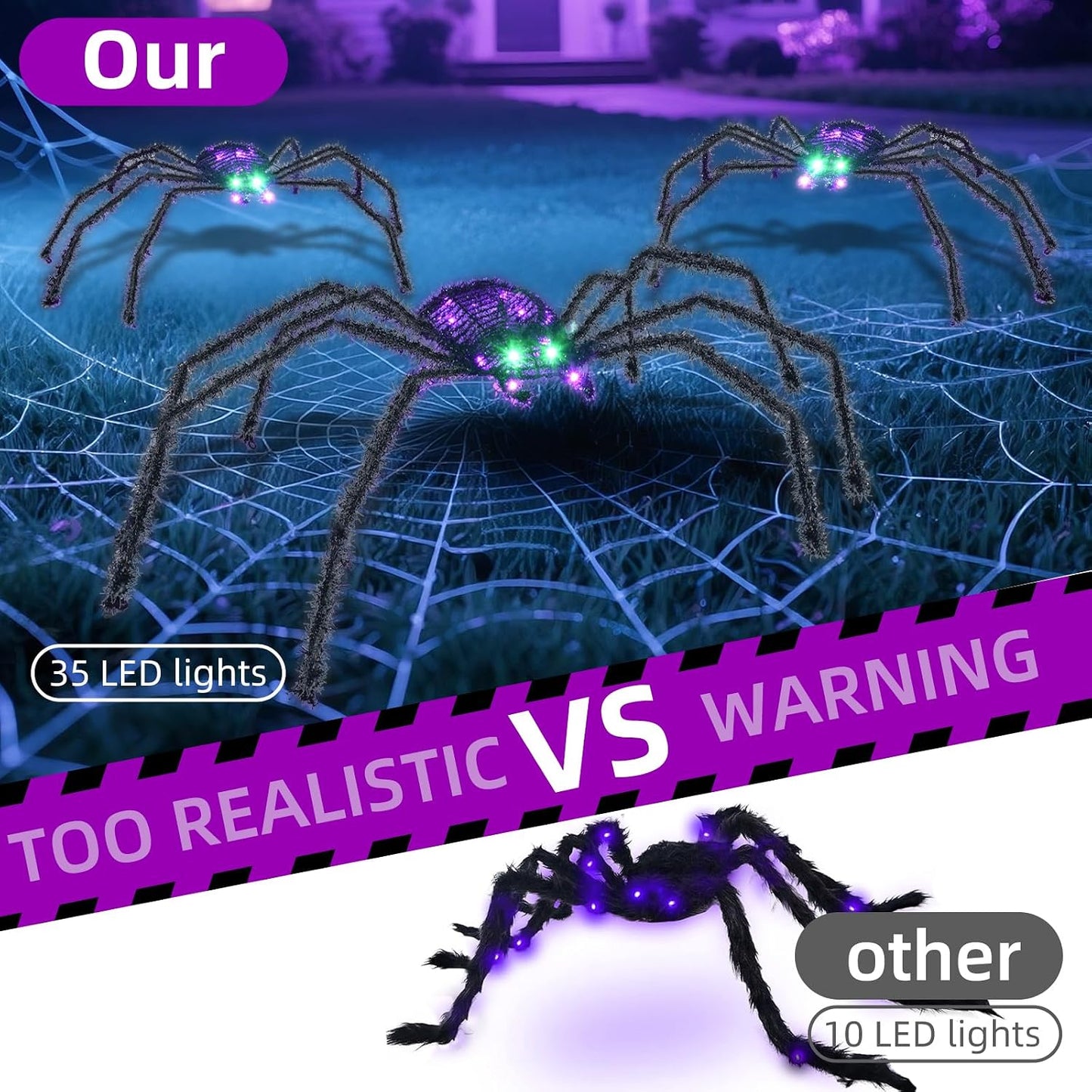 HOYECHI Araña de Halloween iluminada de 3 piezas, decoraciones navi...