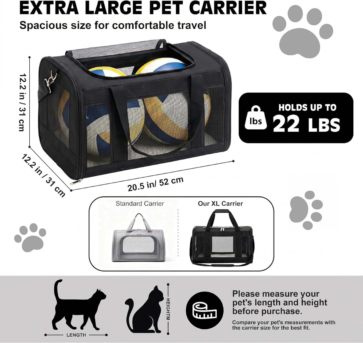 Transportador para gatos extragrande, transportador plegable para m...