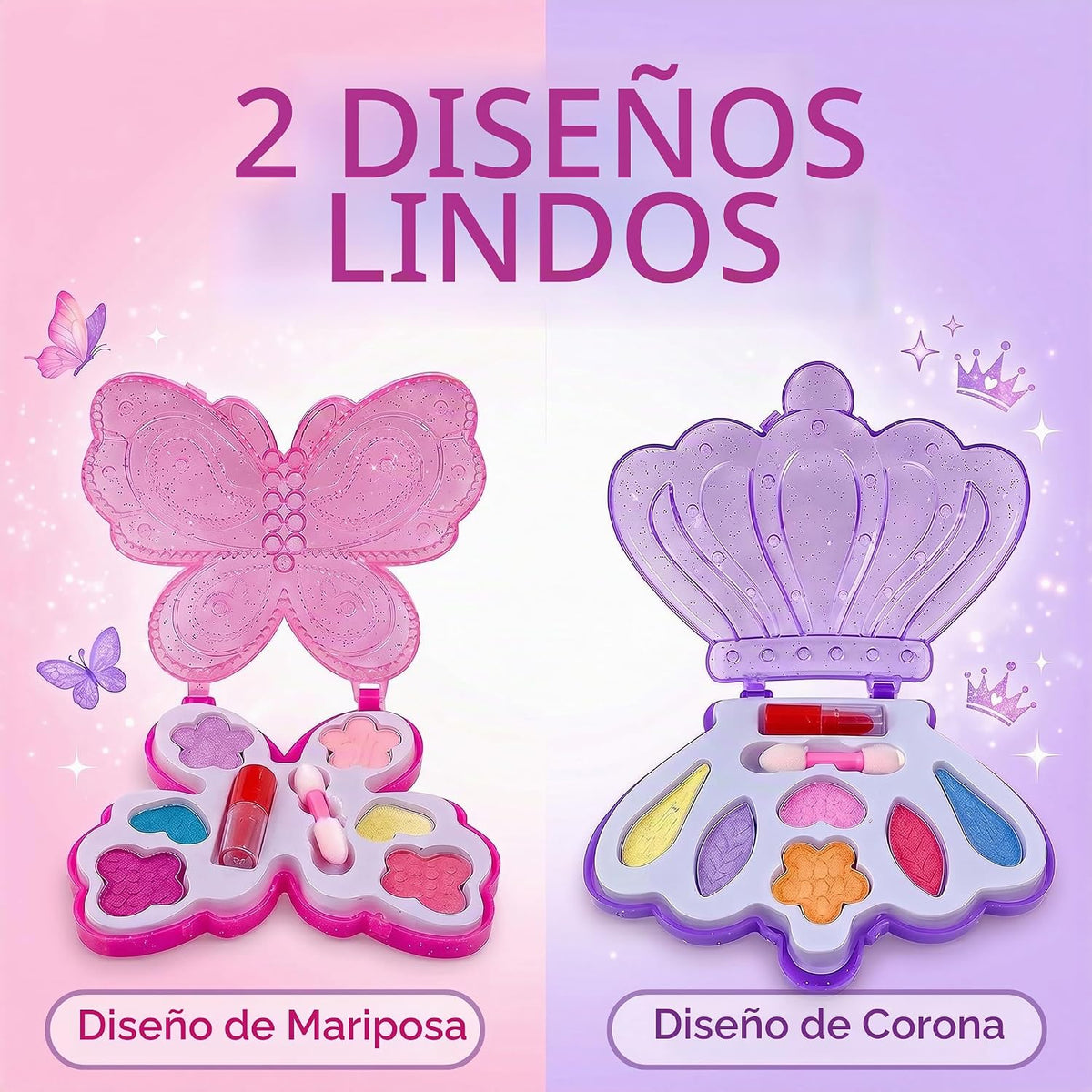 Kit de maquillaje para niños para niñas, estuche de paleta de cosmé...