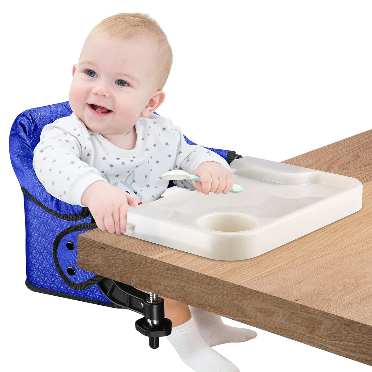 Toogel Silla alta de gancho con bandeja, asiento plegable con clip...