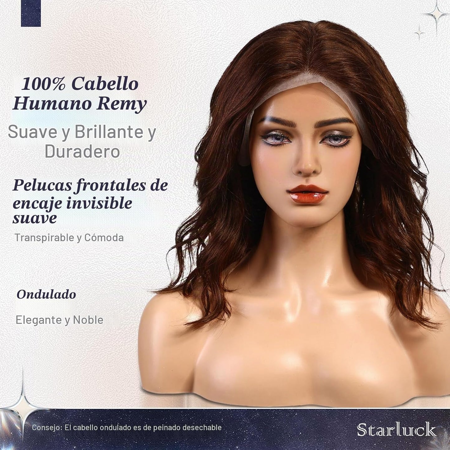 starluck Pelucas de cabello humano con encaje frontal, pelucas de c...