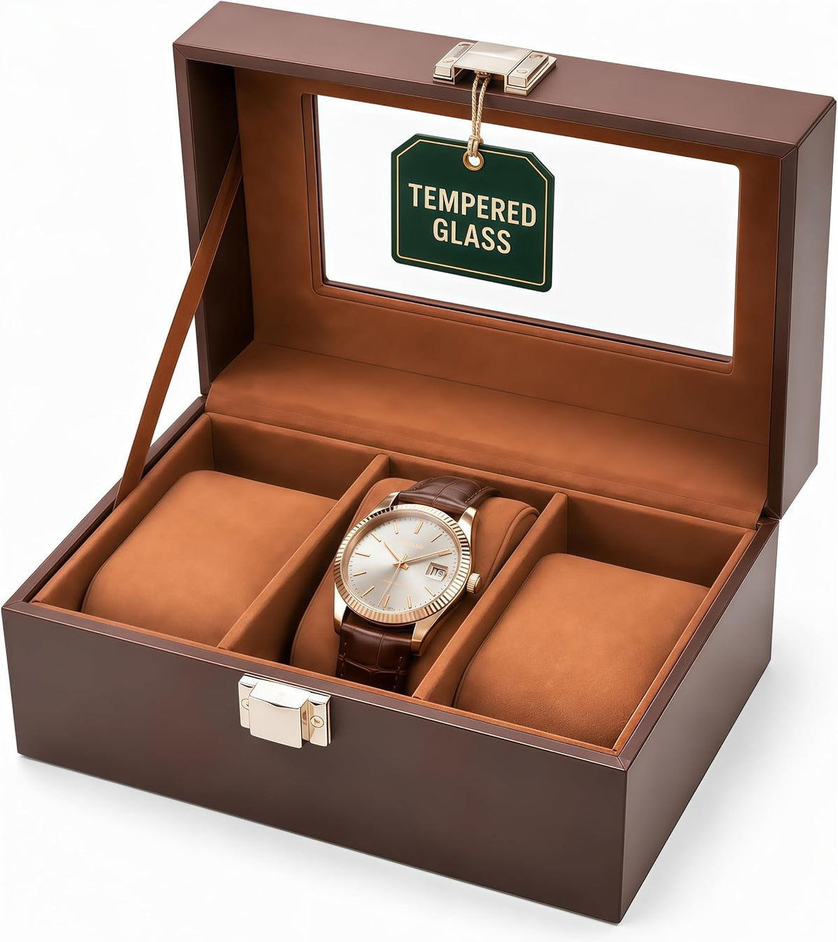 AMZGO® Caja de reloj para hombres, tapa de cristal de exhibición de...