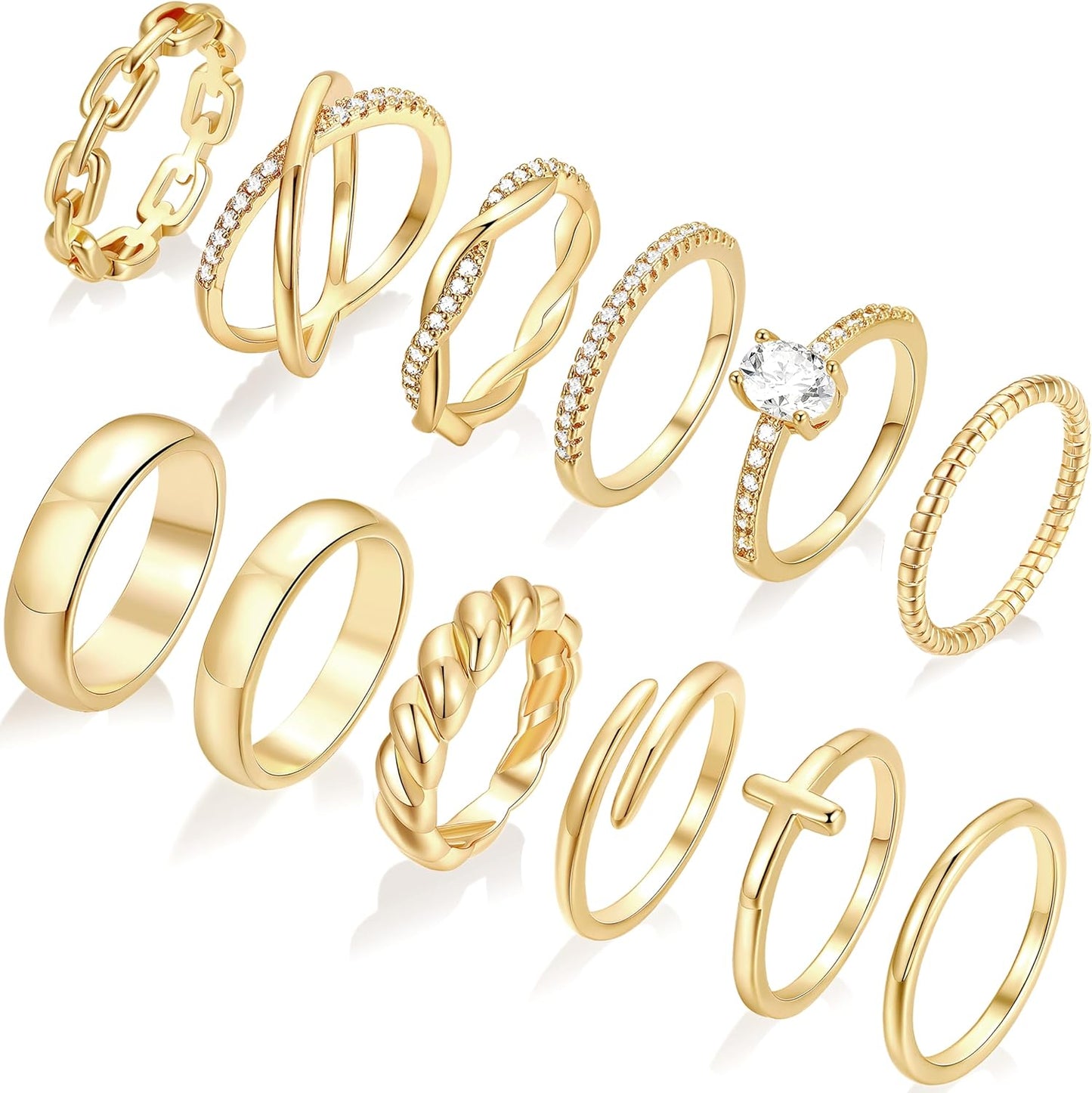 FAXHION 12 piezas de anillos delicados de oro de 14 quilates para m...