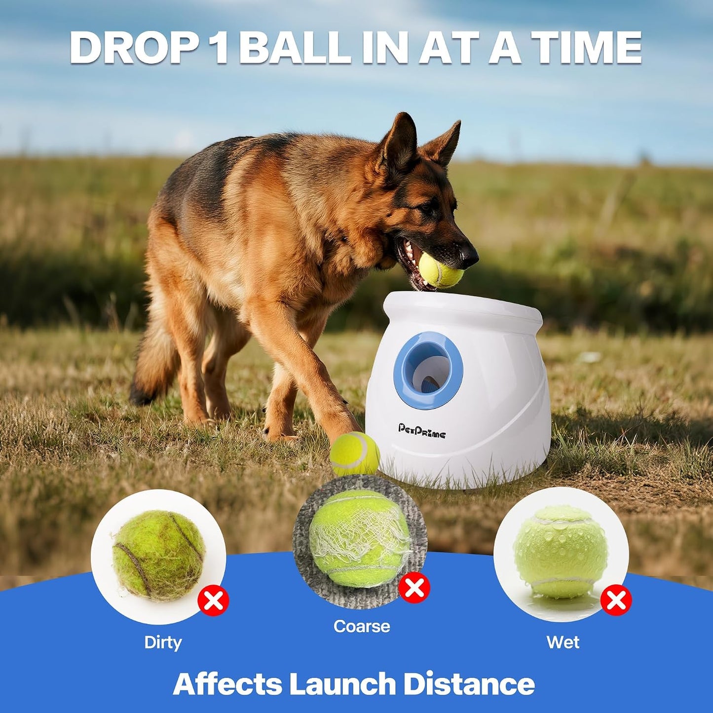 Pet Prime Lanzador automático de bolas para perros grandes, distanc...
