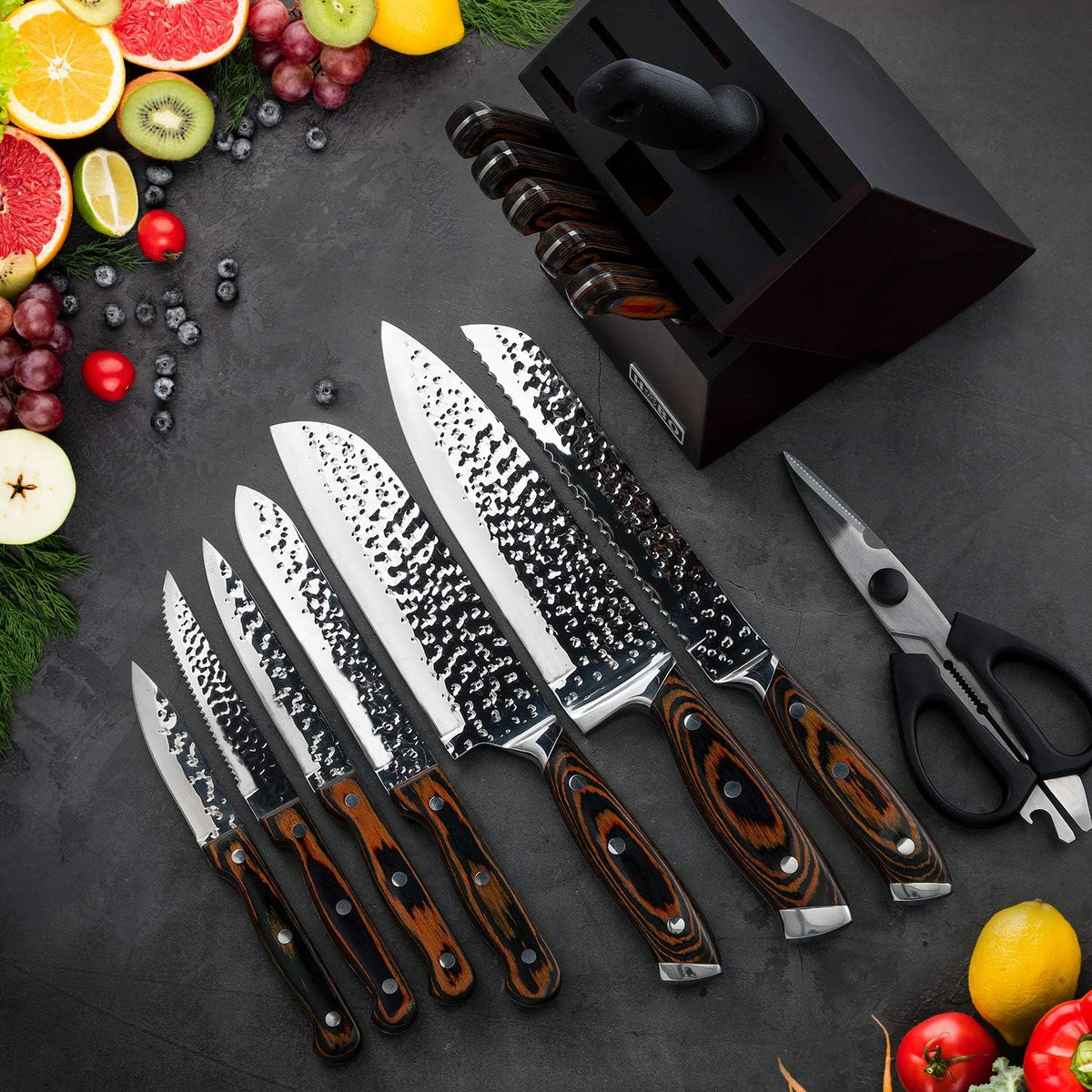 Juego de cuchillos de cocina, juego de cuchillos de 15 piezas con b...