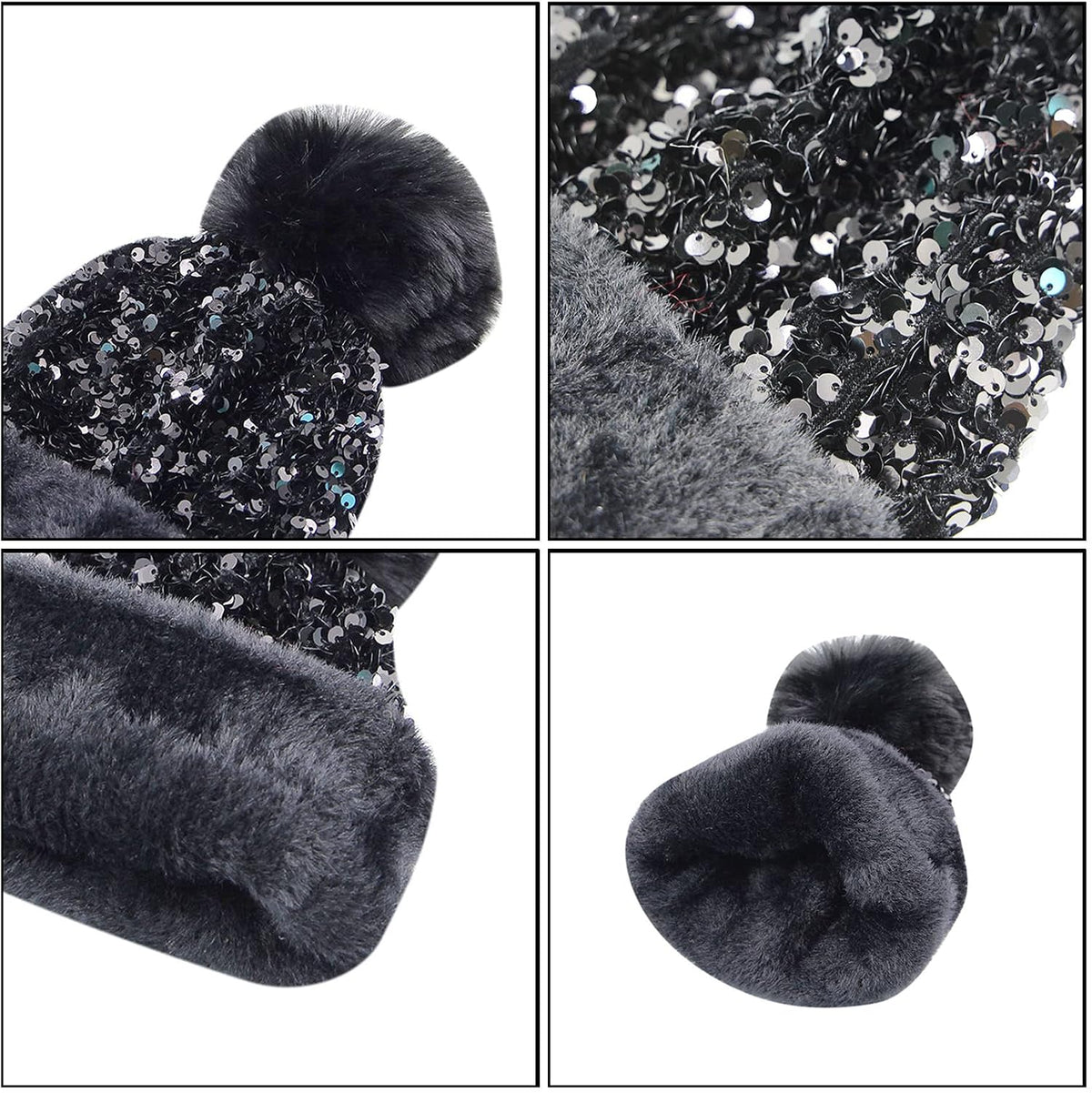 LEOMOSTE Gorro de invierno con lentejuelas para mujer y niña, con p...