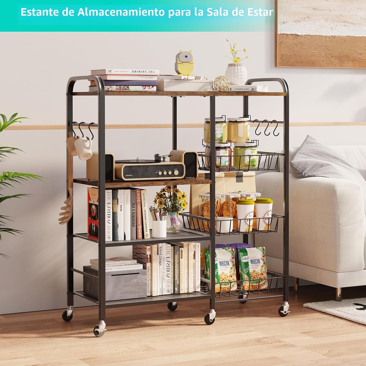 HapiRm - Carrito rodante de cocina con microondas de 4 niveles - So...