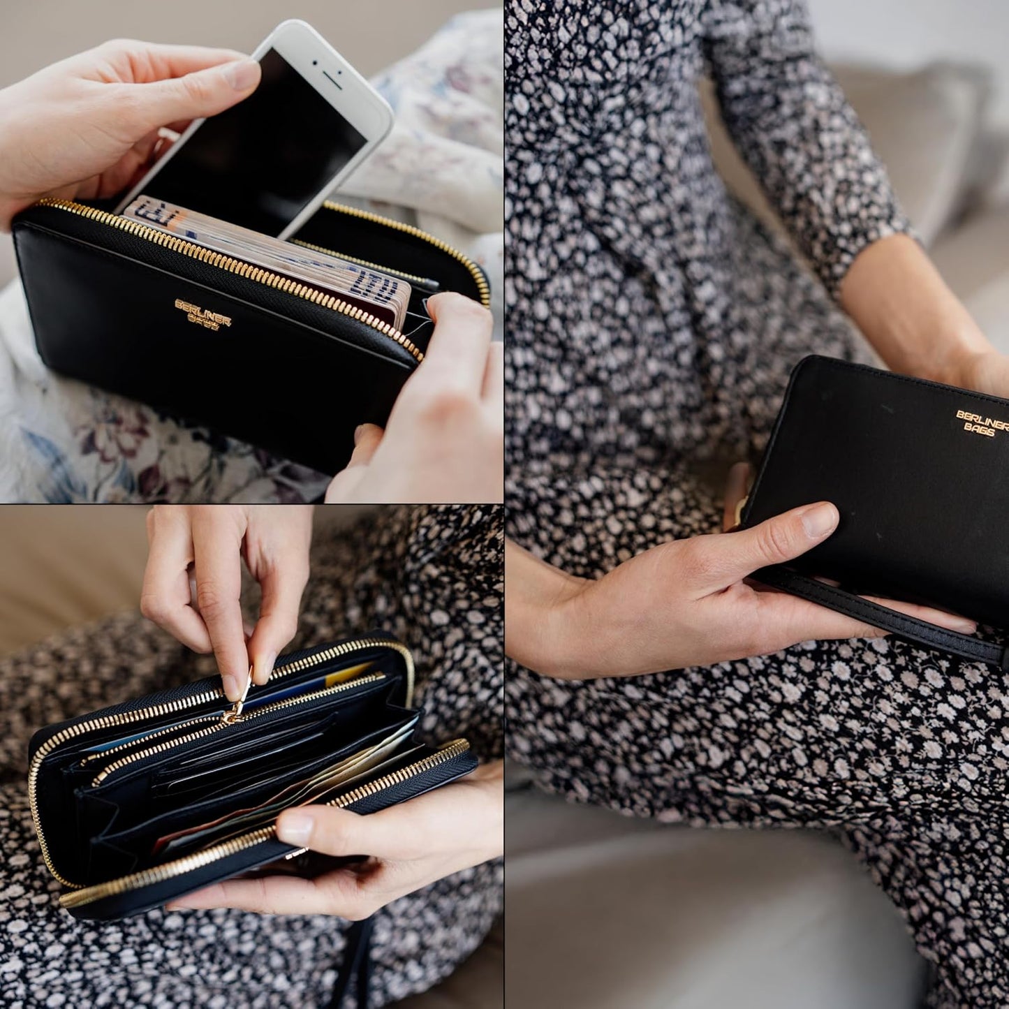 BERLINER BAGS Cartera Lyon de piel auténtica de alta calidad, con b...