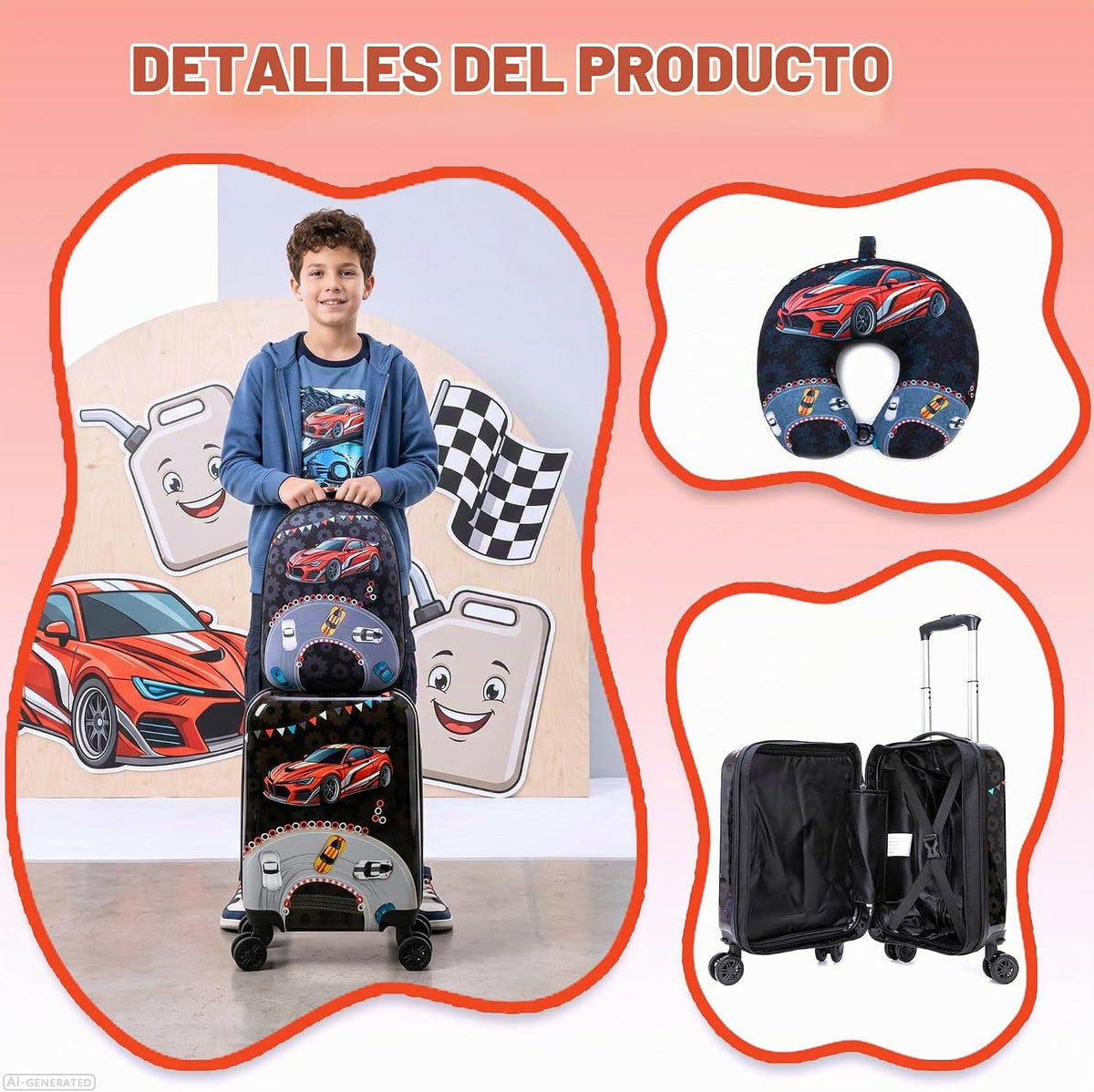 Esteemly Juego de equipaje para niños, 4 piezas, 16 pulgadas, rueda...