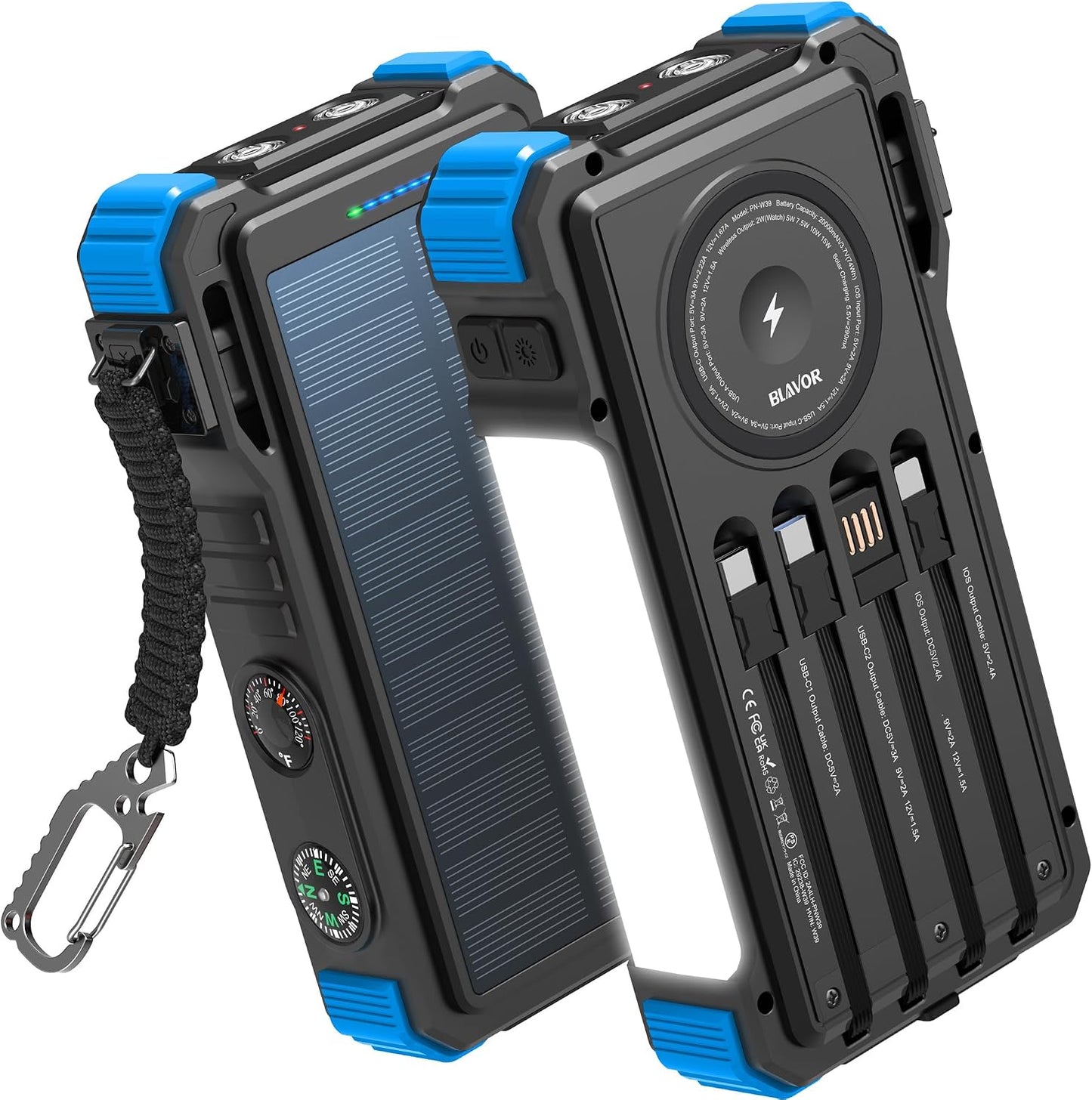 BLAVOR Banco de energía solar 20000mAh, cargador inalámbrico para t...