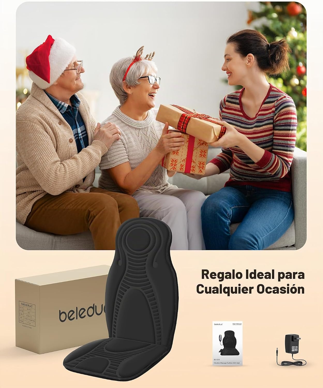 Beleduc Almohadilla de silla masajeador de espalda, regalo para muj...
