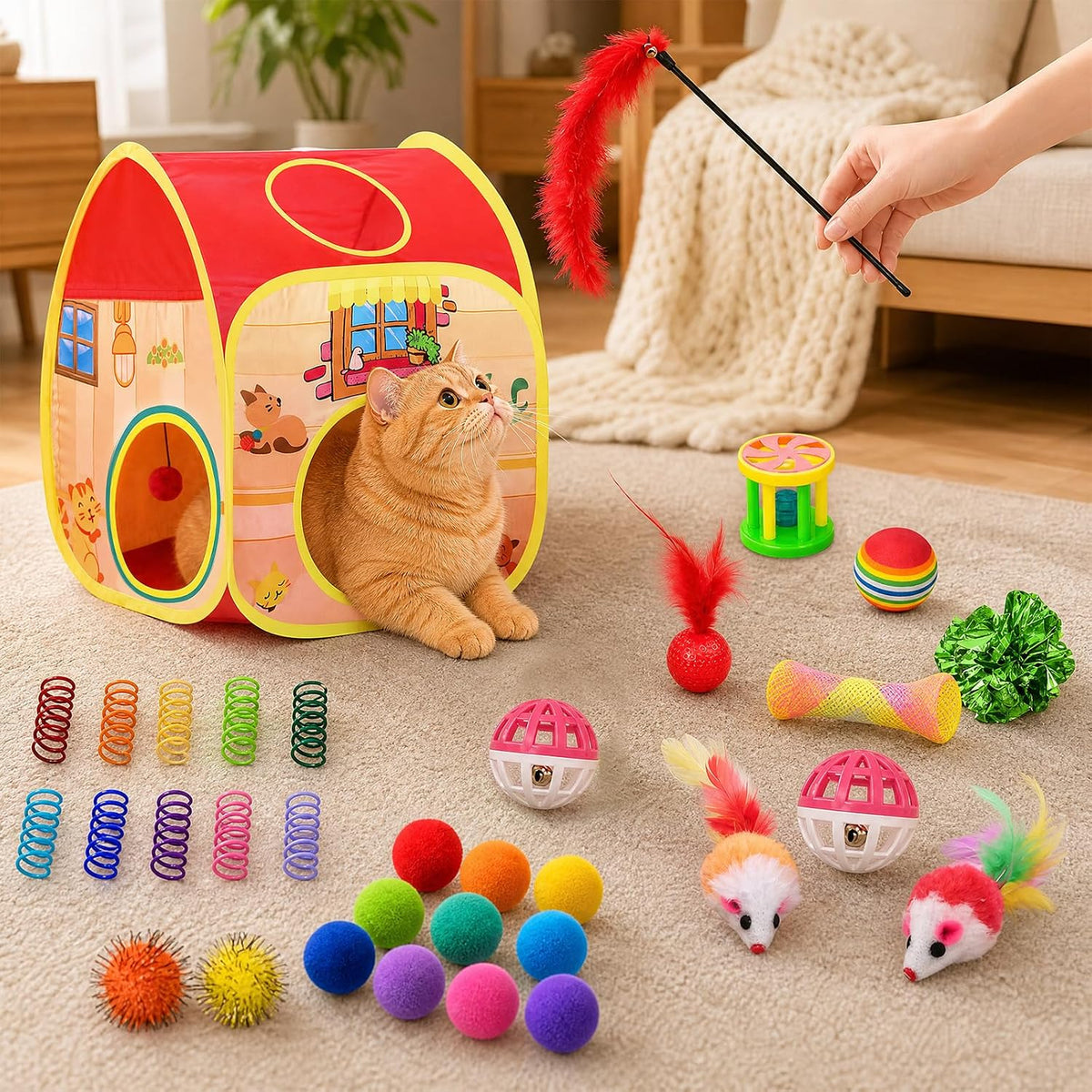 AILUKI Paquete variado de 33 juguetes para gatos de interior, juego...