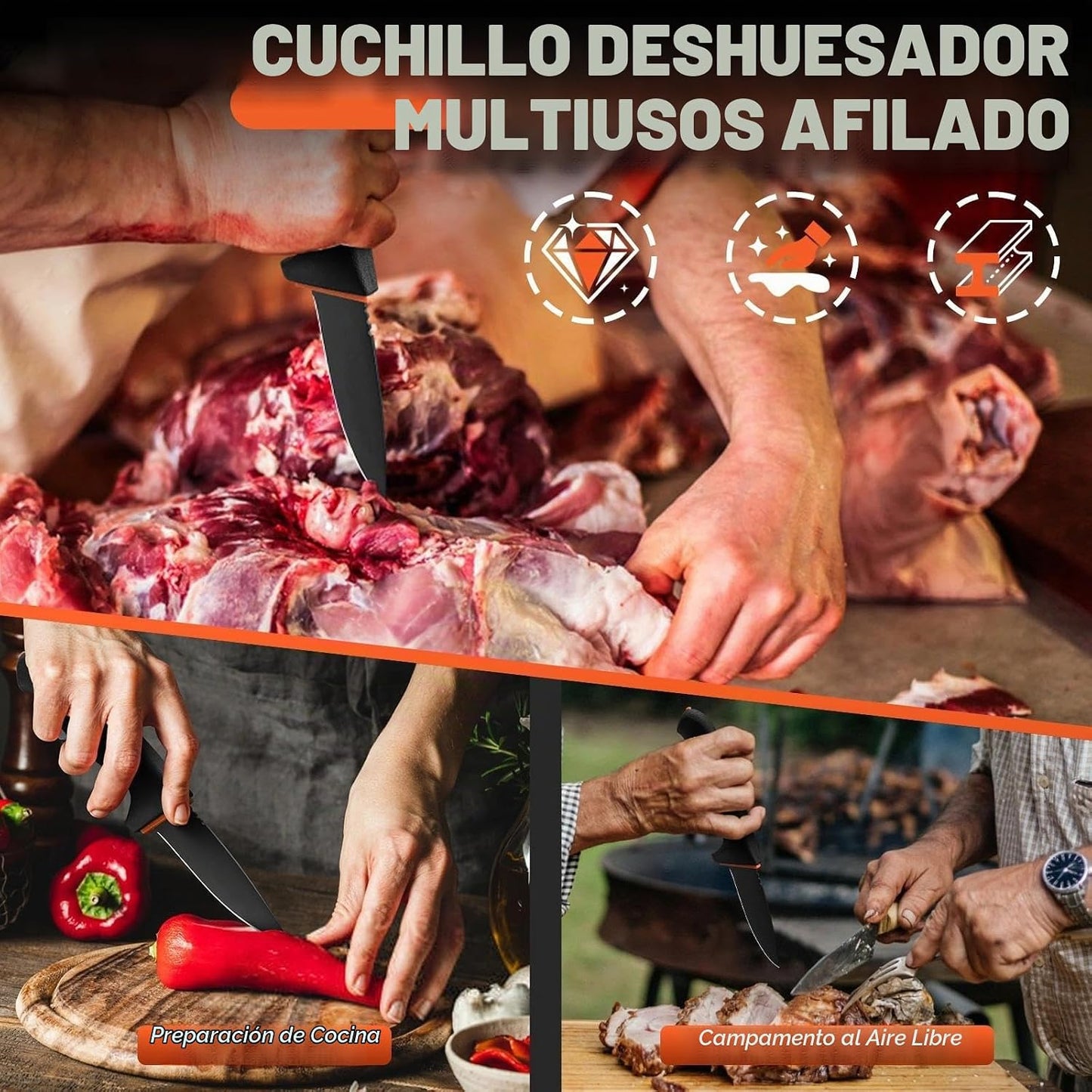Golden Bird Cuchillo de revestimiento para desollar - Hoja de punta...