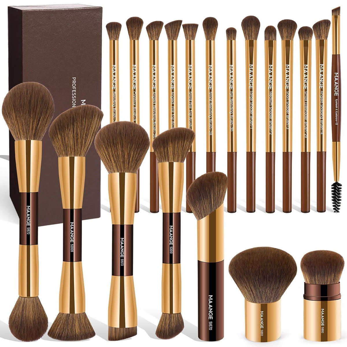 MAANGE - Juego de 20 brochas de maquillaje con caja de regalo, broc...