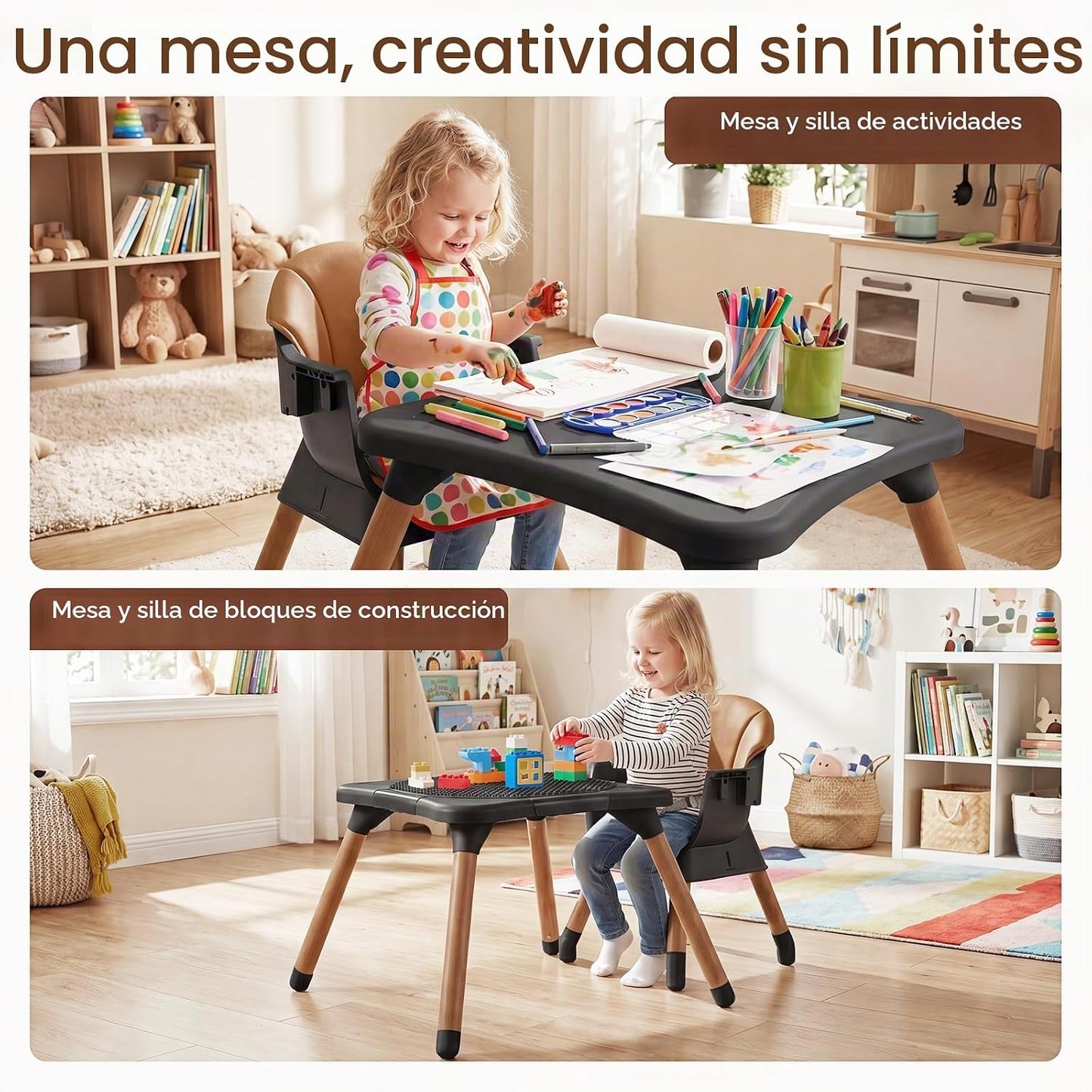 INFANS Silla alta para bebé, silla alta convertible 9 en 1 para beb...