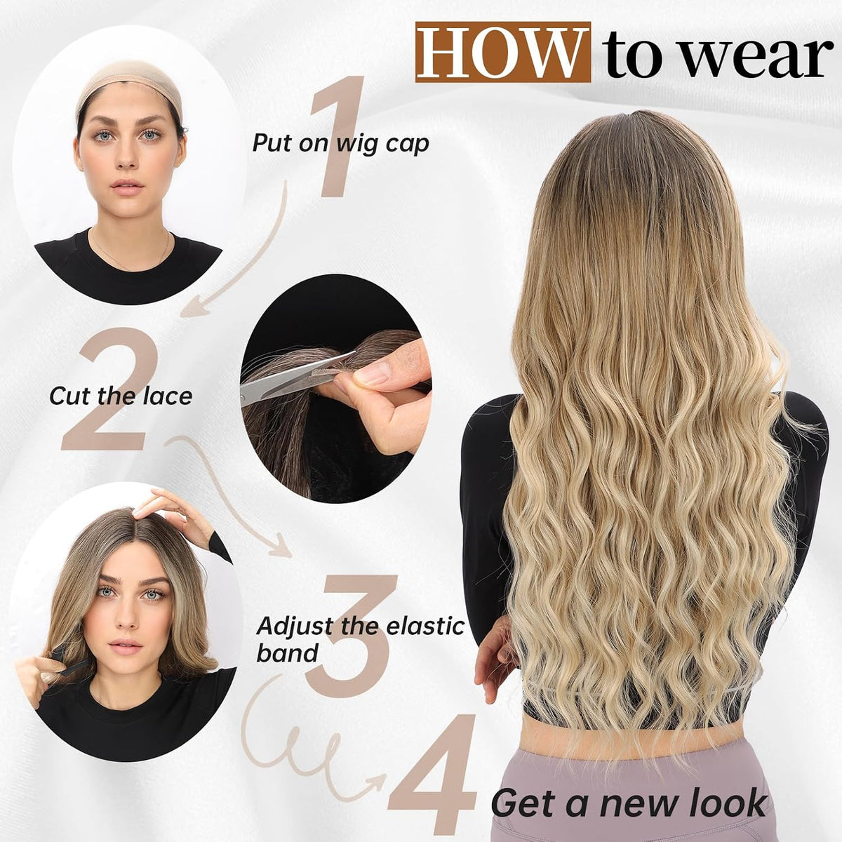 AISI HAIR - Peluca negra para mujer, peluca larga ondulada con raya...