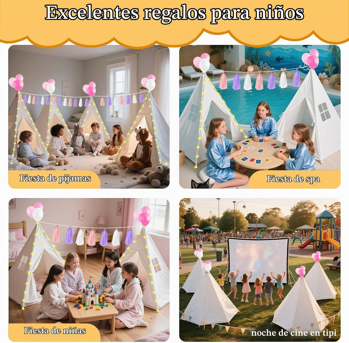 PLULON Paquete de 4 tiendas de campaña tipi para niños y niñas, tie...