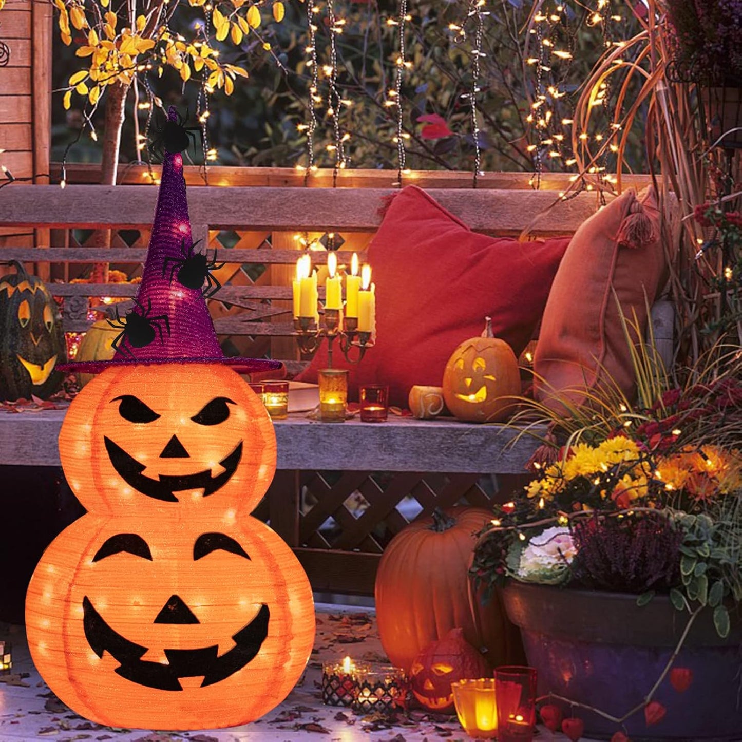 Calabaza plegable iluminada para decoración de Halloween al aire li...