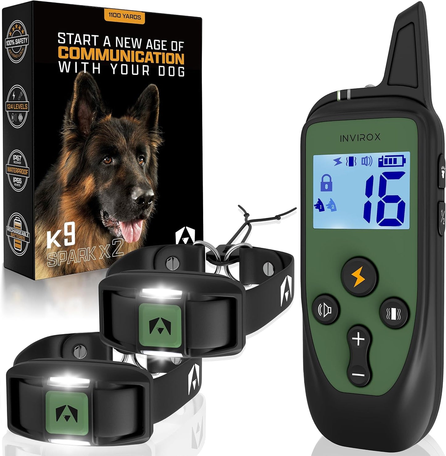 INVIROX Collar de entrenamiento para perros grandes X2 [Spark K9] 1...