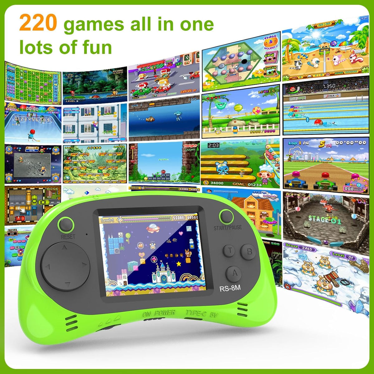 Juegos de mano para niños, videojuego retro de 16 bits con 220 jueg...