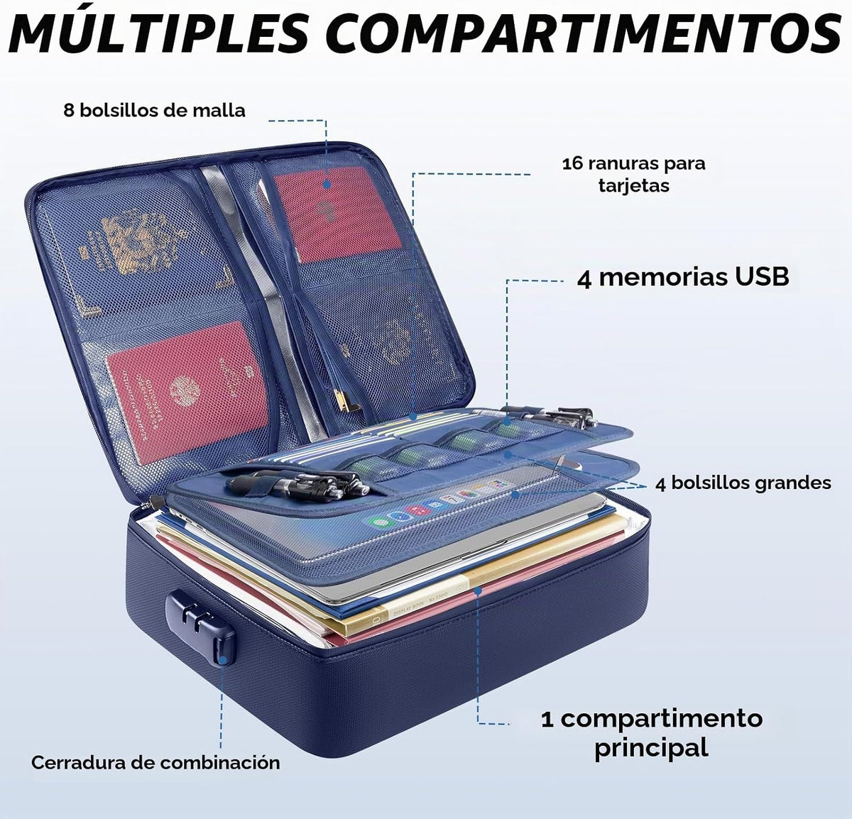 BALEINE Caja de documentos ignífuga con cerradura, bolsa portátil i...