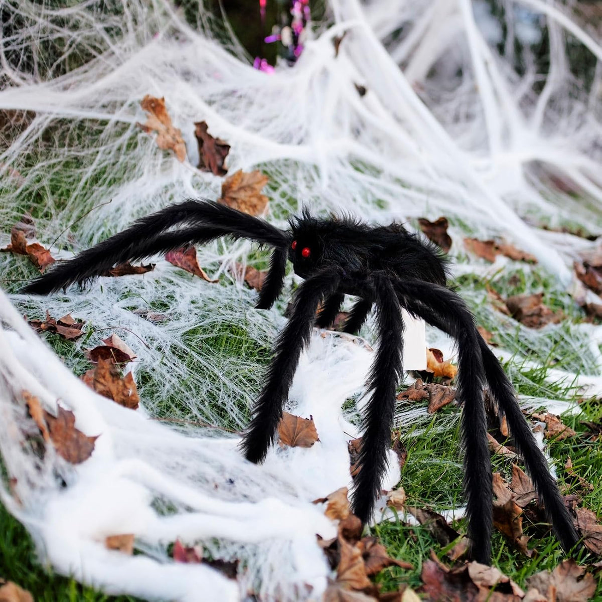 Paquete de 3 arañas gigantes decoraciones de Halloween, araña negra...