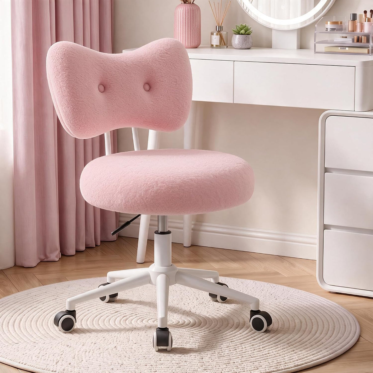 Silla de tocador pequeña con ruedas, cómoda silla de escritorio con...