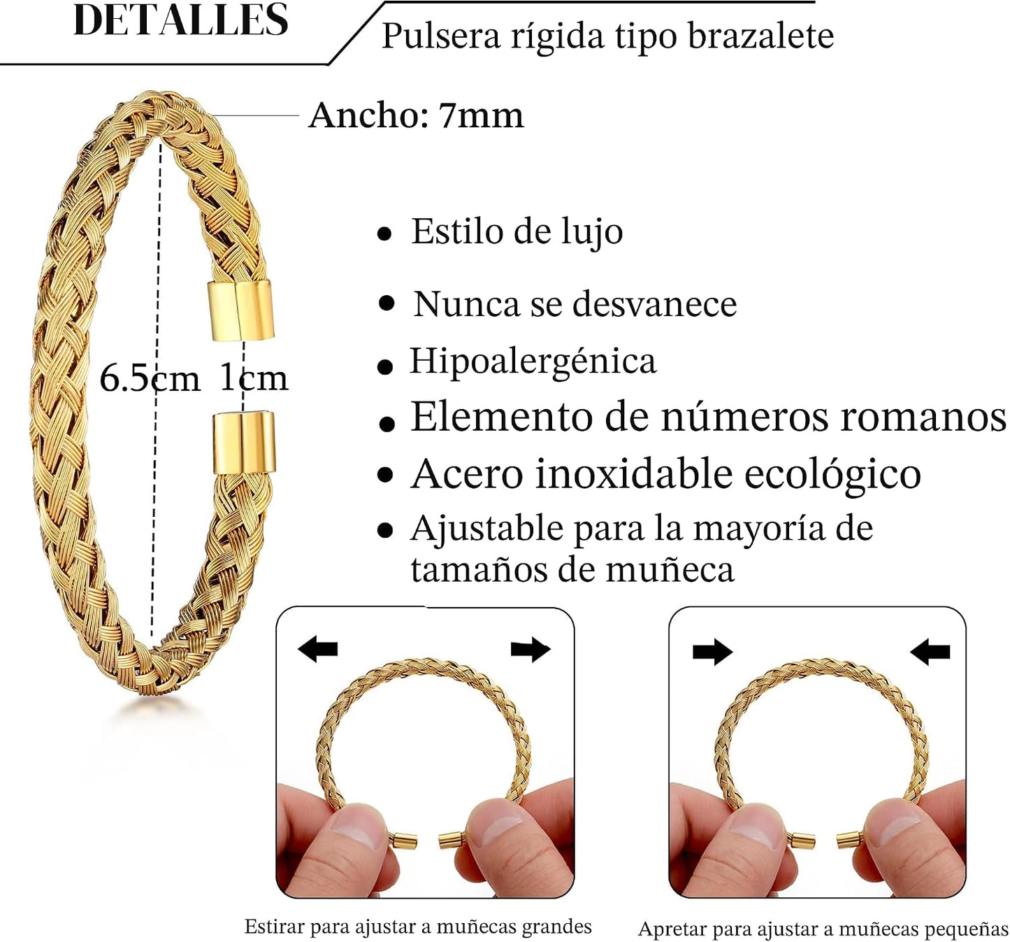 WFYOU 3 pulseras de acero inoxidable para hombres, pulseras de oro...