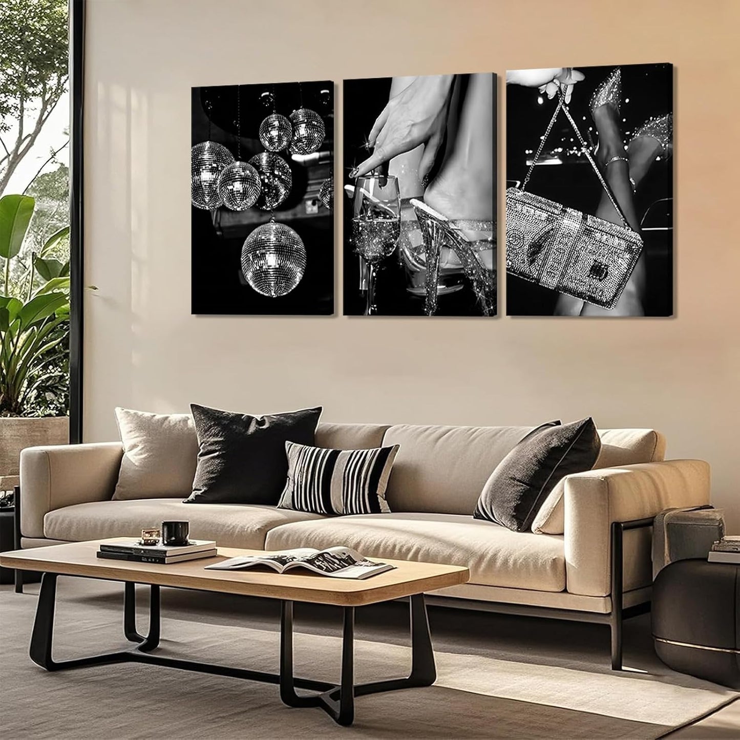 3 piezas de moda en blanco y negro para mujer, arte de pared de luj...