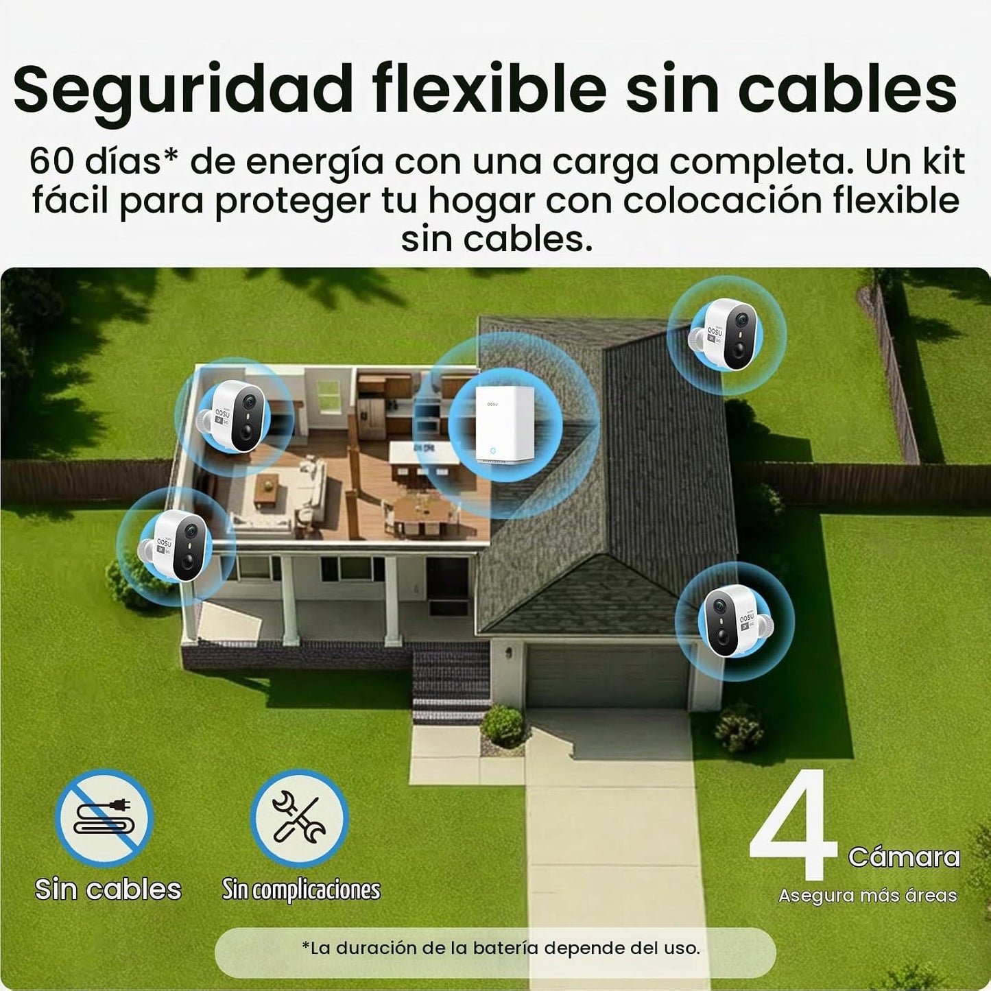 aosu Kit de cámara de seguridad inalámbrica para exteriores con alm...