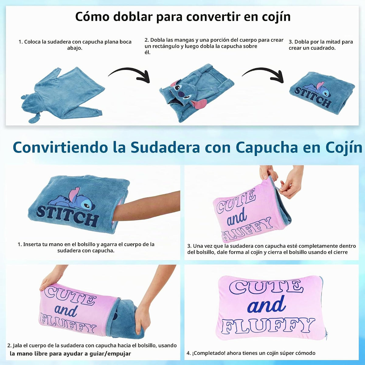 Disney Stitch Blanket - Sudadera con capucha para adultos, 2 en 1,...