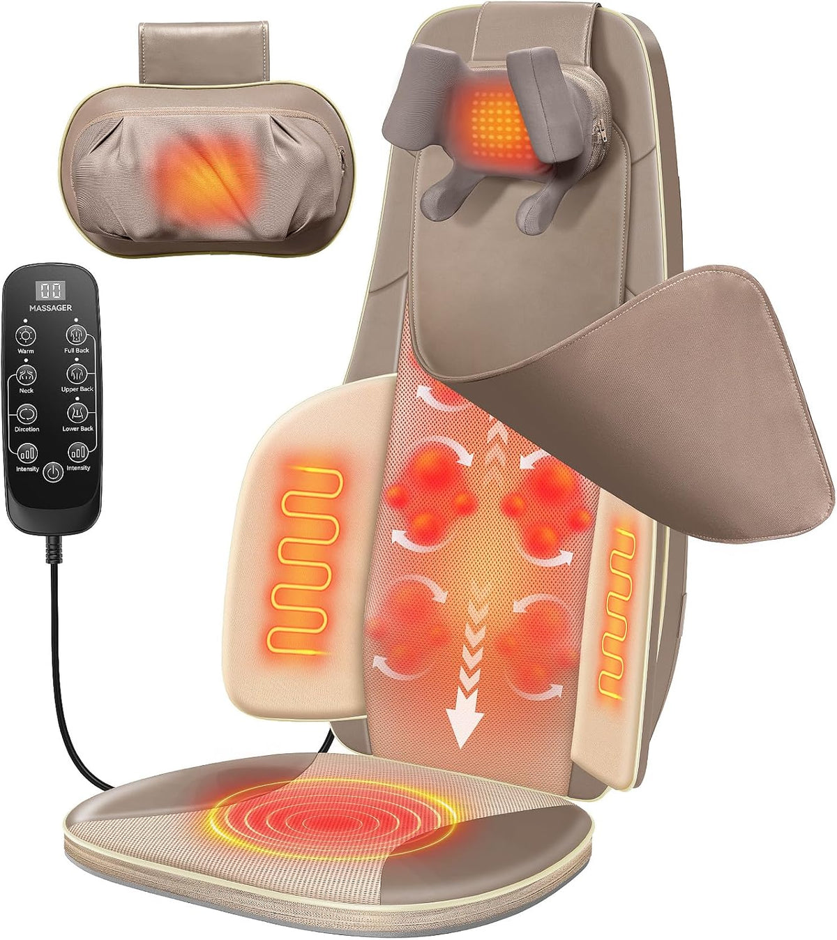 Flekzo Masajeador de espalda para silla con calor, shiatsu cuello y...