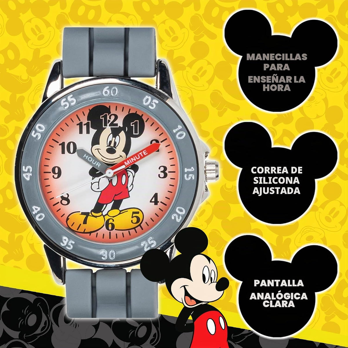 Reloj analógico para niños Mickey Mouse de Accutime, esfera de fáci...