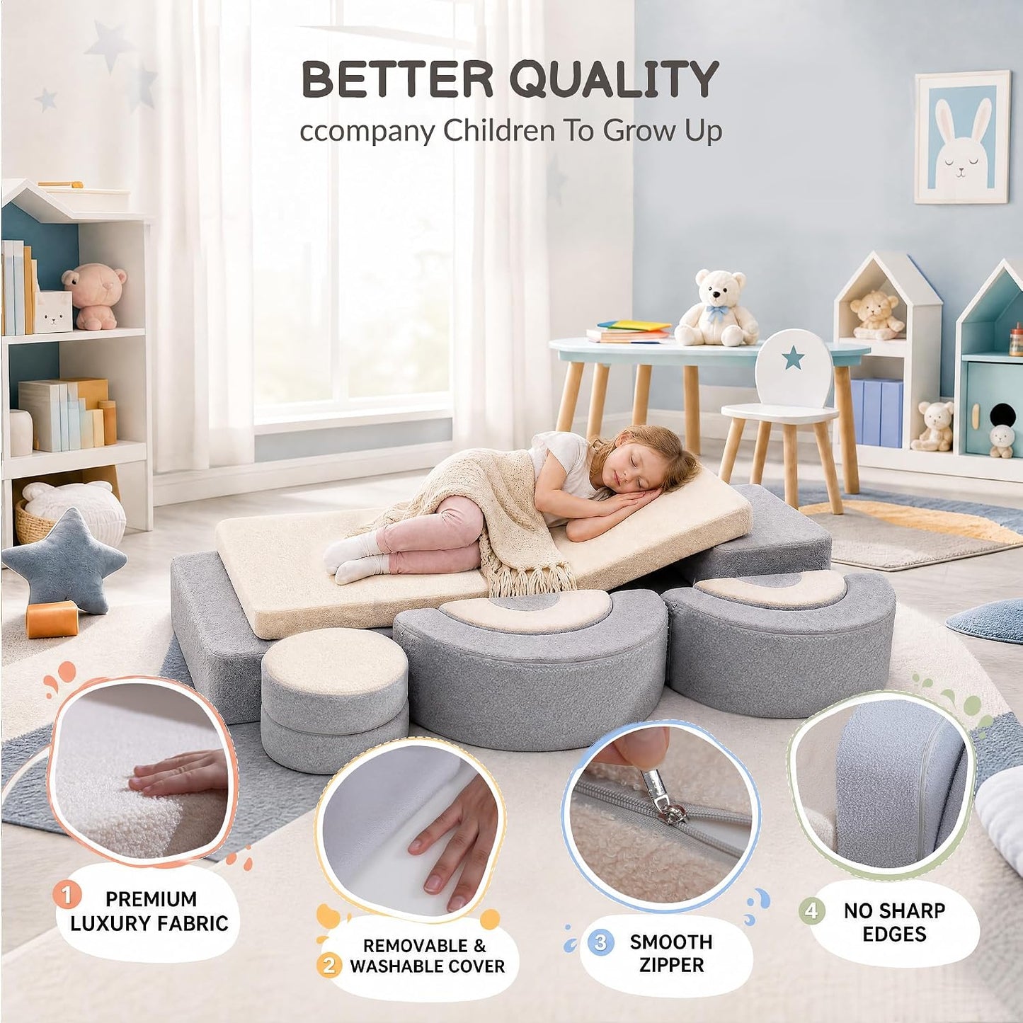 BUMNANA Sofá modular de juego para niños, sofá seccional para niños...