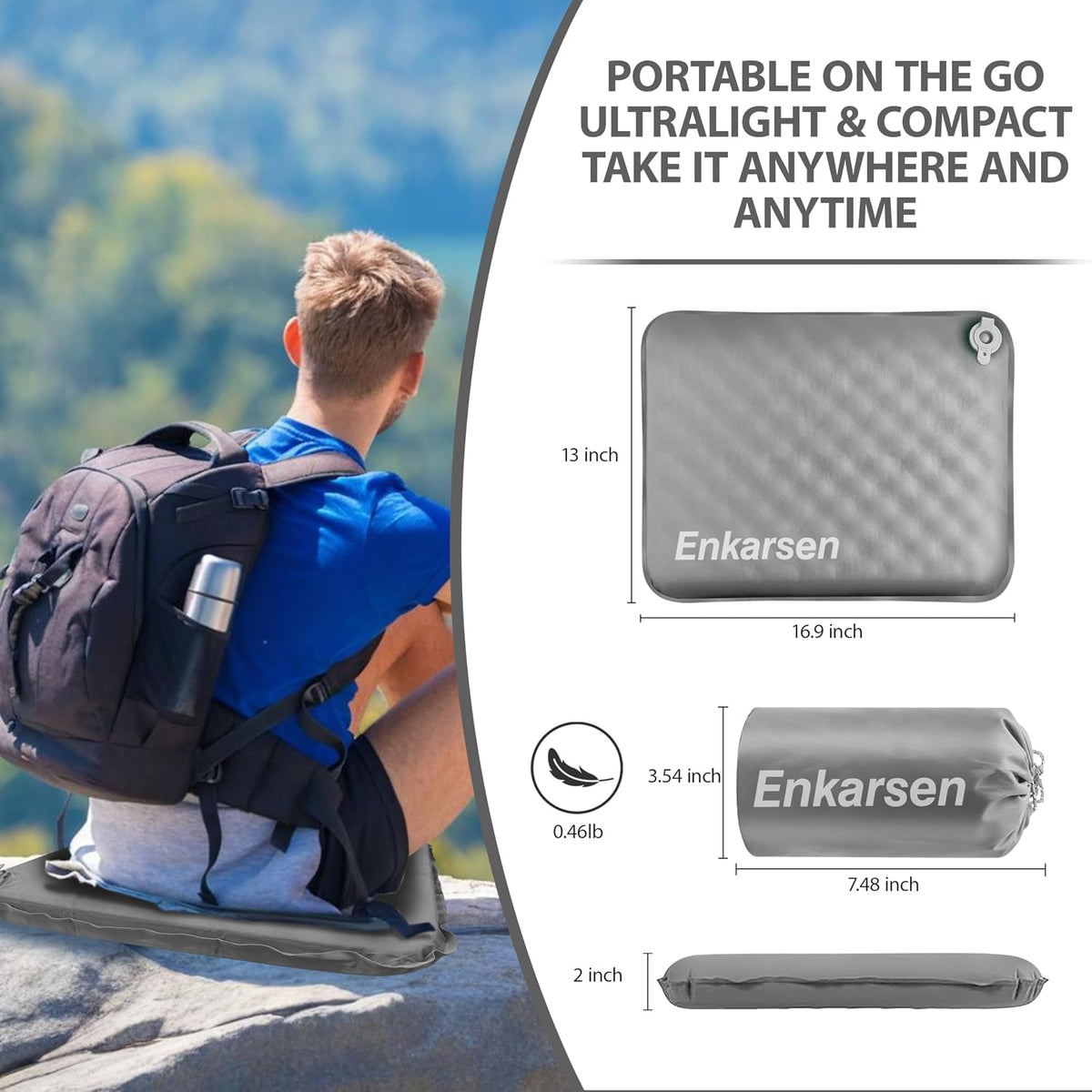 Enkarsen Cojín inflable para asiento de viaje, almohadilla de espum...