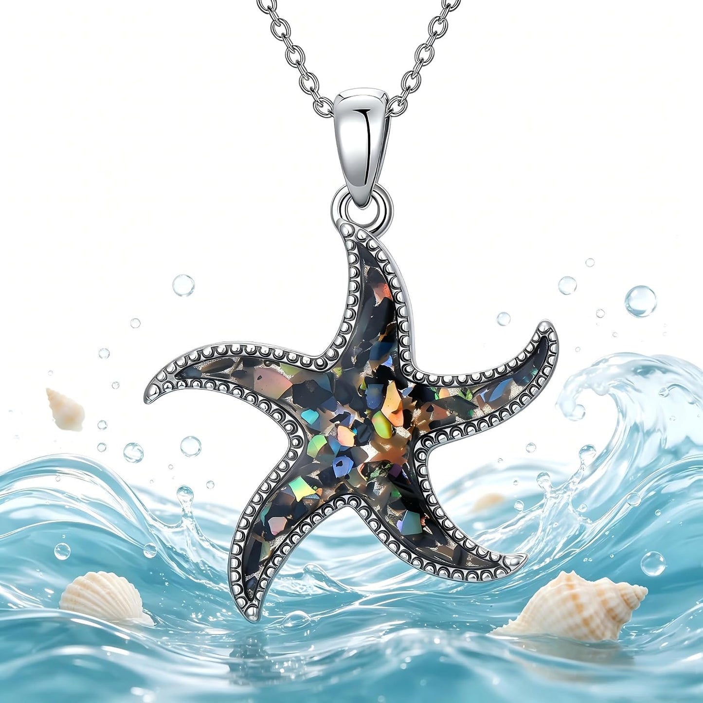 SELKAT Collar con colgante de estrella de mar de plata de ley 925 p...