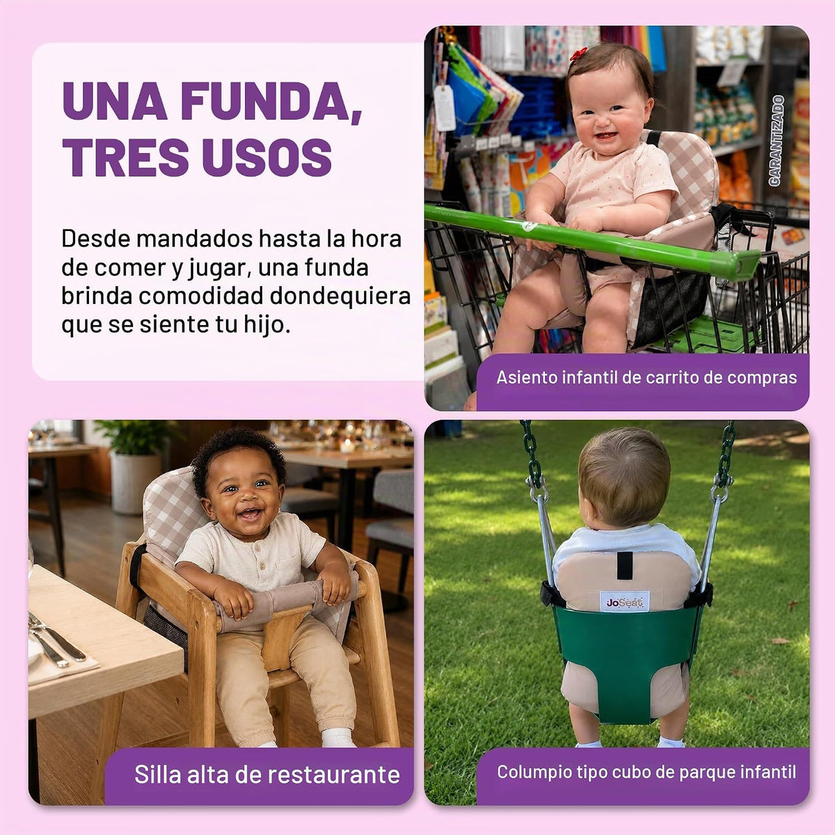 JoSeat Funda de asiento para bebé, beige a cuadros | Protector de a...