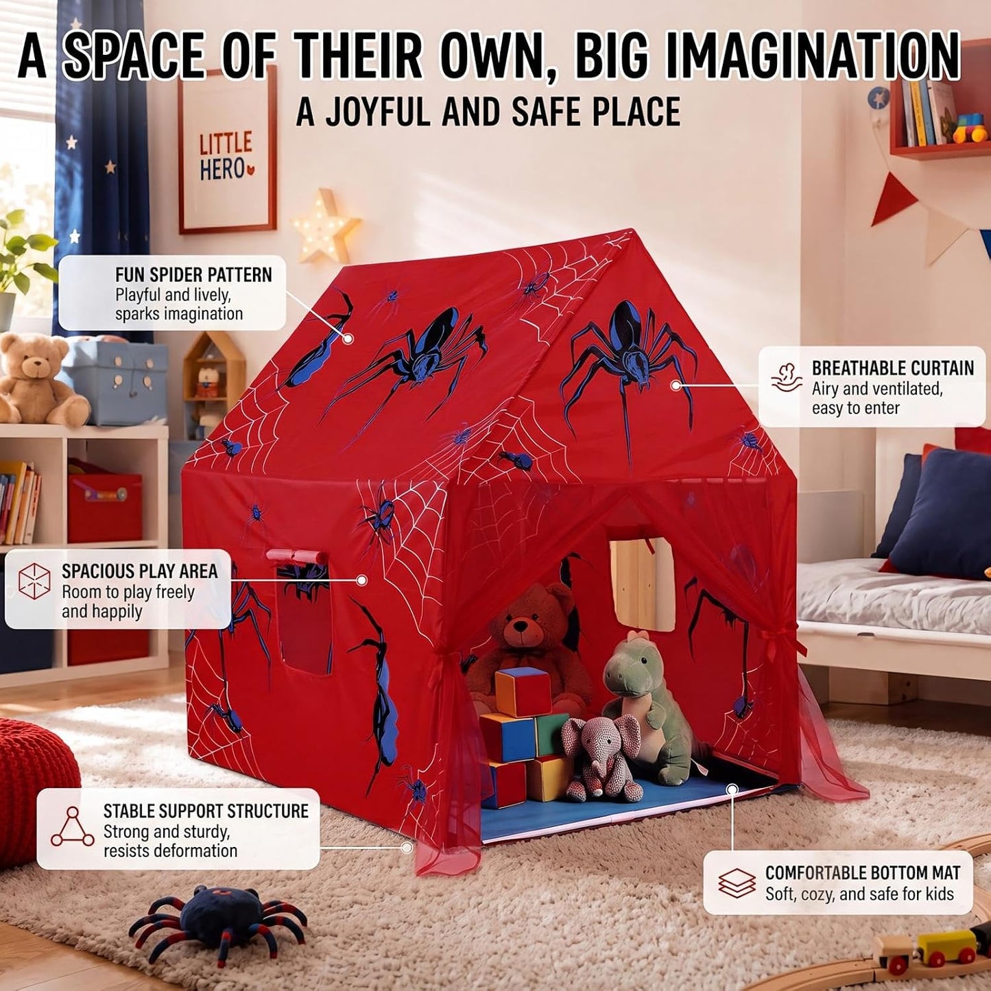 Yoojahow Tienda de campaña con temática de araña, casa de juegos de...