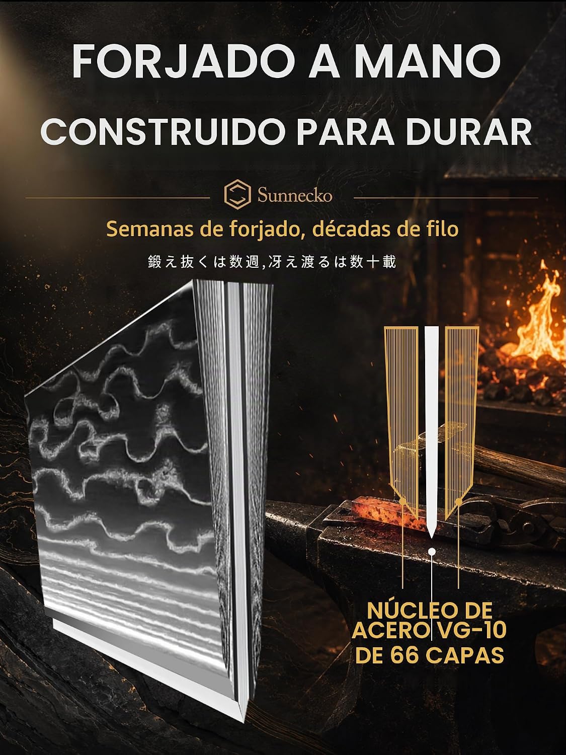 Sunnecko - Cuchillo de chef japonés de Damasco de 8 pulgadas, acero...