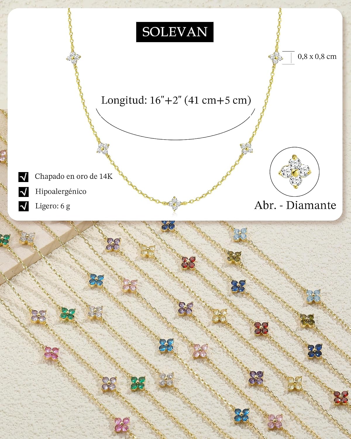 SOLEVAN Collares delicados de trébol con piedra de nacimiento en or...